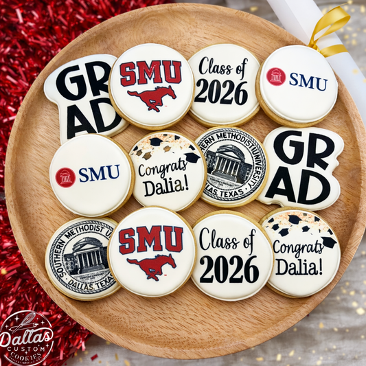 SMU Pony Southern Methodist University Direct Printed Pre-Designed Set of Graduation Cookies--12 Count