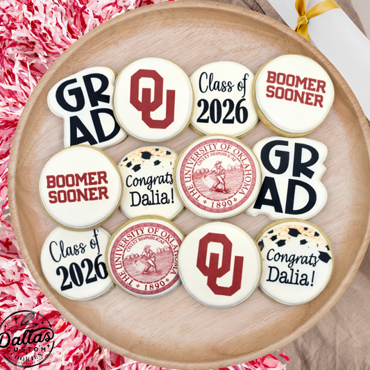 University of Oklahoma OU Boomer Sooner Direct Printed Pre-Designed Set of Graduation Cookies--12 Count