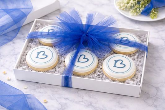 Mini Size 2 inch Custom Logo Gift Box Corporate Logo Cookies- 6 count Box + Bow