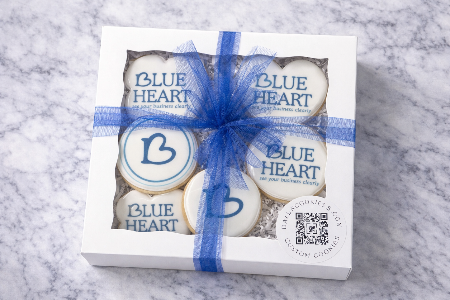 Full Size Custom Logo Gift Box Corporate Logo Cookies- 12 count Box + Bow