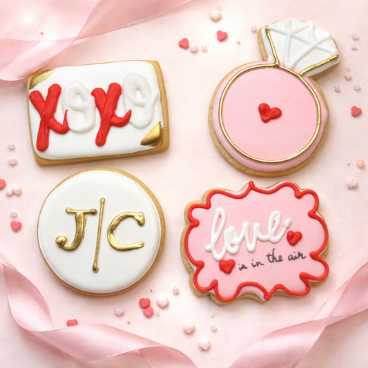 Love is in the Air Hand Deco Bridal Shower / Red Pink Gold / Engaged Bridal Wedding Set Engagement Rings-- 12 Count