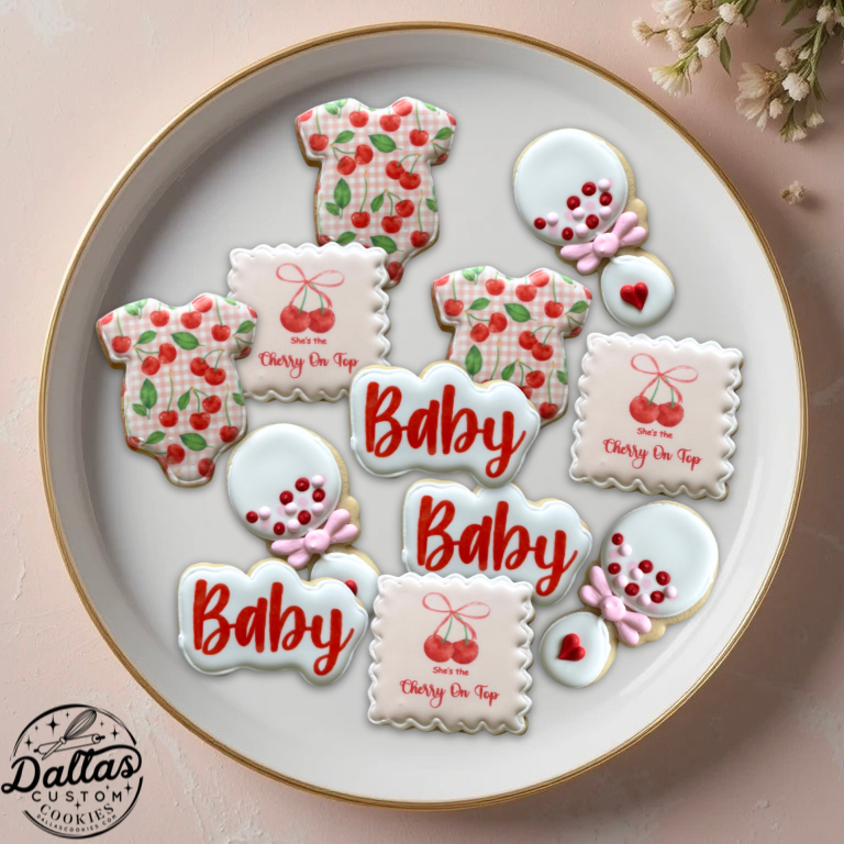 “She's the Cherry on top” Baby Shower Cookies – Cherry Theme --12 Count