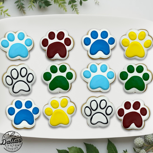 Paw Print Cookies "pick your Paw colors" Birthday Paws Cookies--12 Count