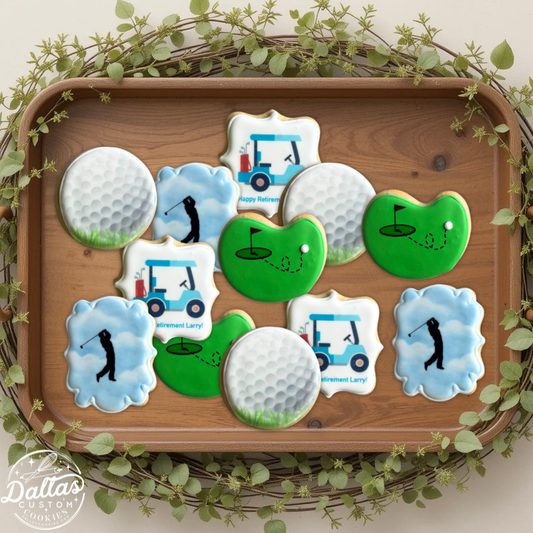 Golf Cart Putting Green Golf Ball Golfer Silhouette Golf Themed Birthday Cookies--12 Count