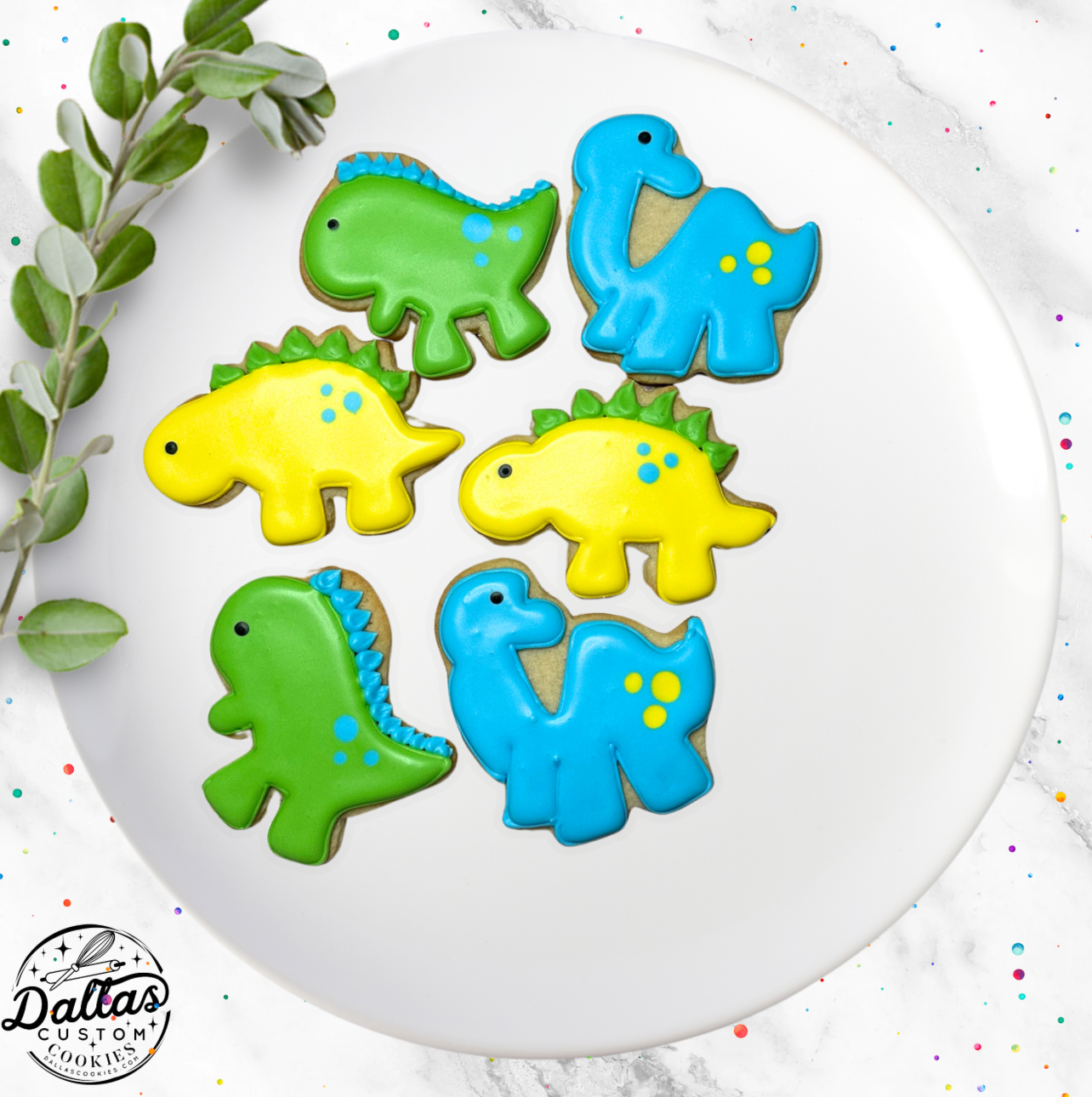 Blue Green Yellow Dinosaur Cookies--12 Count