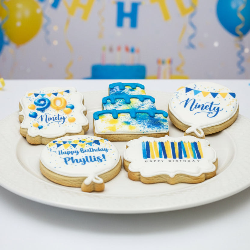 Personalized w/name, age, and preferred colors Happy Birthday Cookies Pick your Colors--12 Count