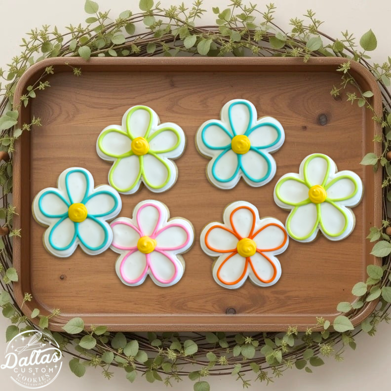 Colorful Multi Color Daisy Flower Florals Flowers Retro Vibes Cookies --12 Count