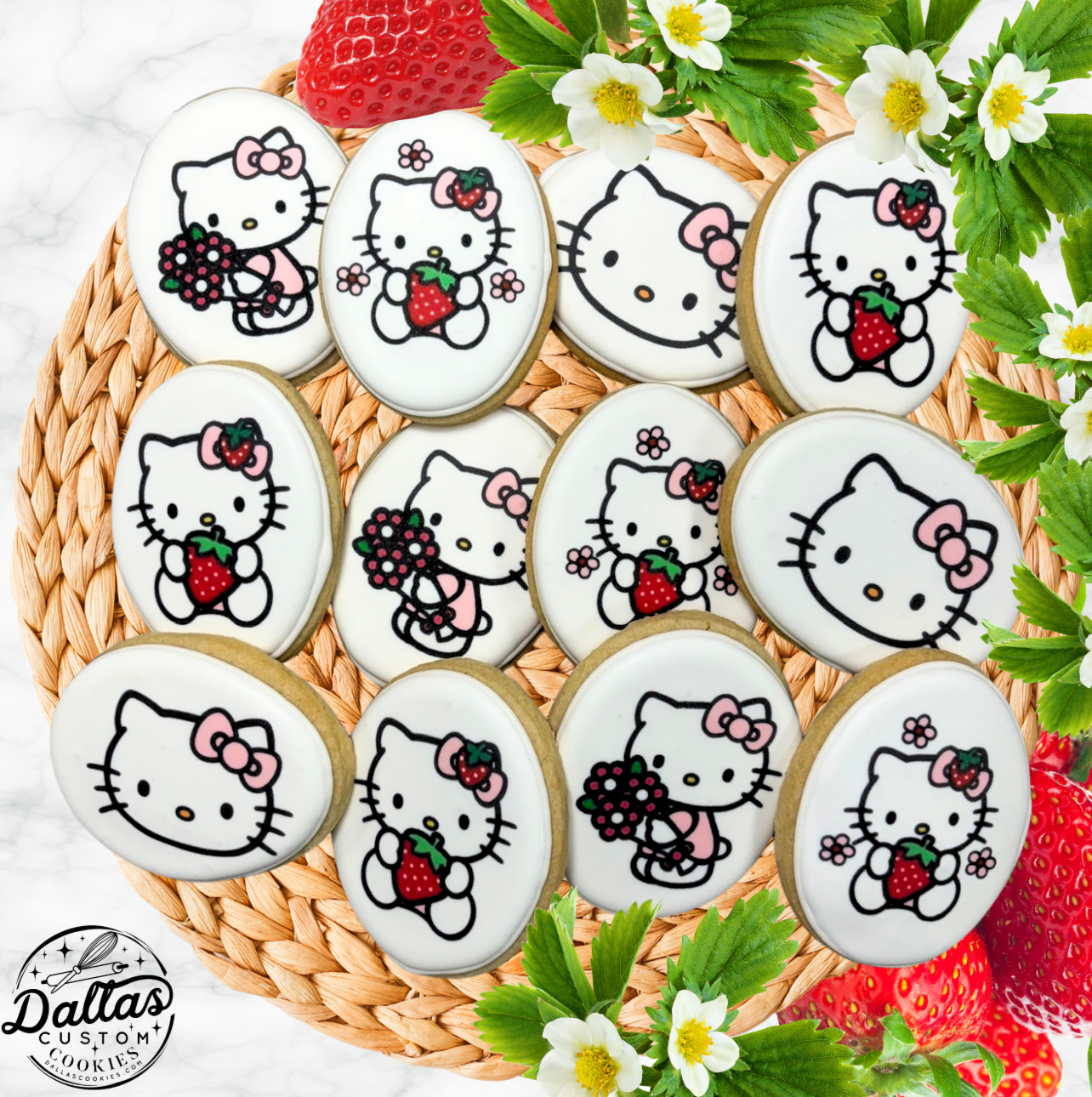 Hello Kitty Strawberry Pink Red Themed Birthday Party Cookies Theme -- 12 Count