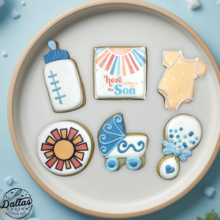 Here Comes the Sun Baby Boy Themed Baby Shower Cookies--12 Count