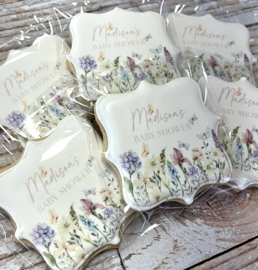 Square Plaque Baby in Bloom Floral w/Customized name Baby Shower--12 Count