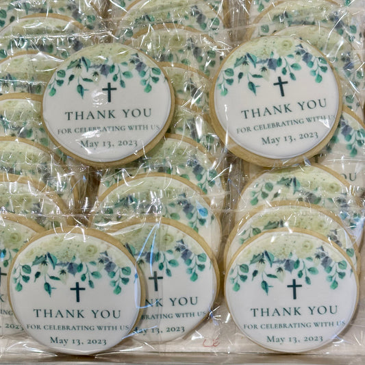 Greenery Gender Neutral Baptism Cookies w/Cross --12 Count