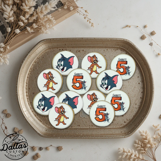 Tom and Jerry Classic Cartoon Custom Cat Mouse Decorated Birthday Cookies--12 Count