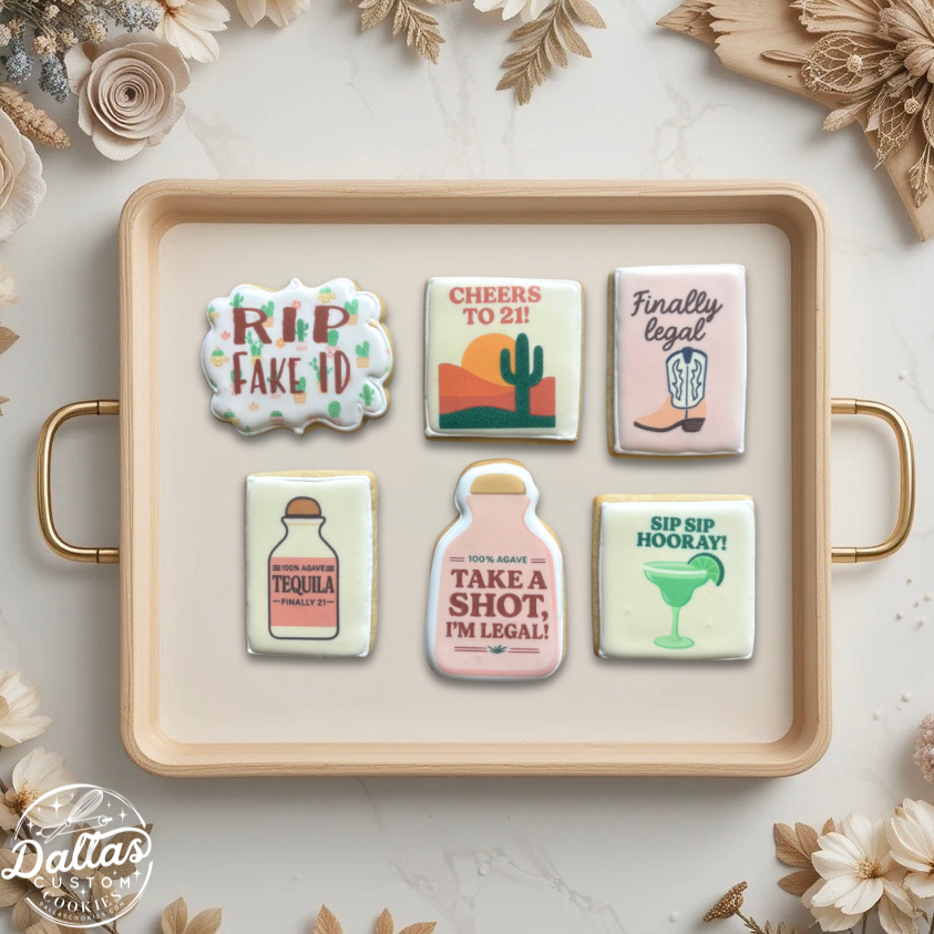 21 and Finally Legal Sip Sip Hooray 21st Birthday Cookies Tequila themed Cookies Birthday Cookies Party Favor -- 12 Count