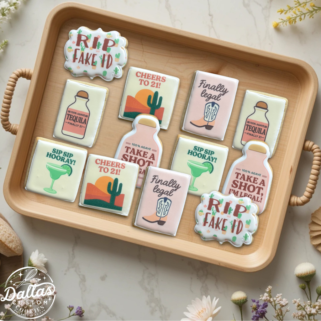 21 and Finally Legal Sip Sip Hooray 21st Birthday Cookies Tequila themed Cookies Birthday Cookies Party Favor -- 12 Count