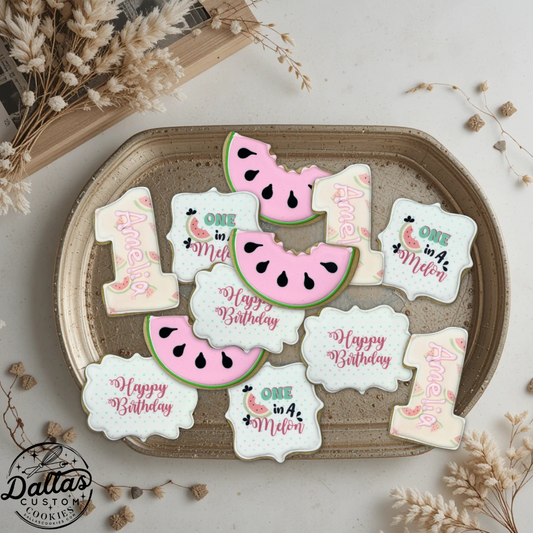 One in a Melon 1st Birthday Watermelon Fruit Themed Birthday Cookies--12 Count
