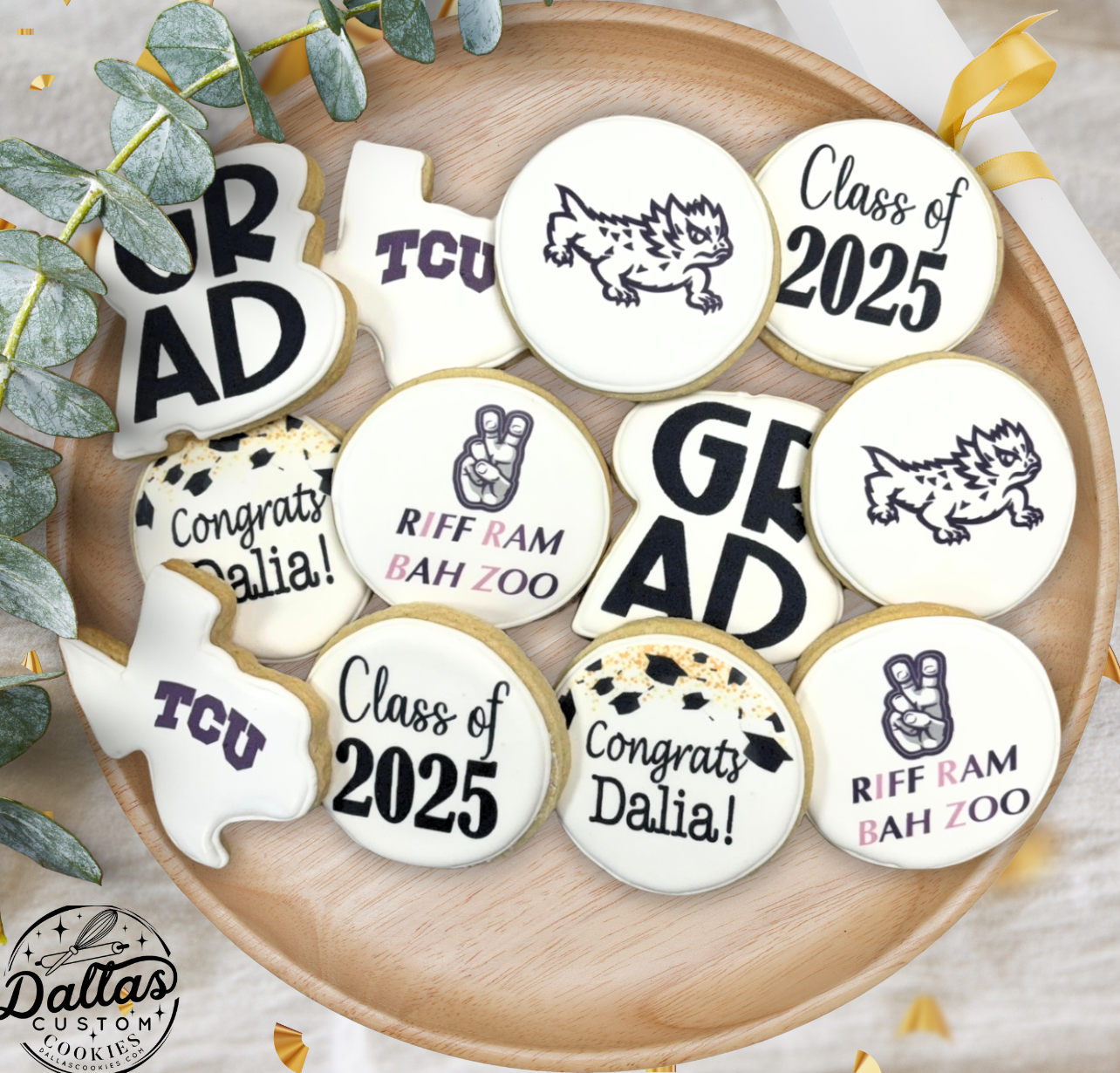 TCU Horned Frogs Direct Printed Pre-Designed Set of Graduation Cookies--12 Count