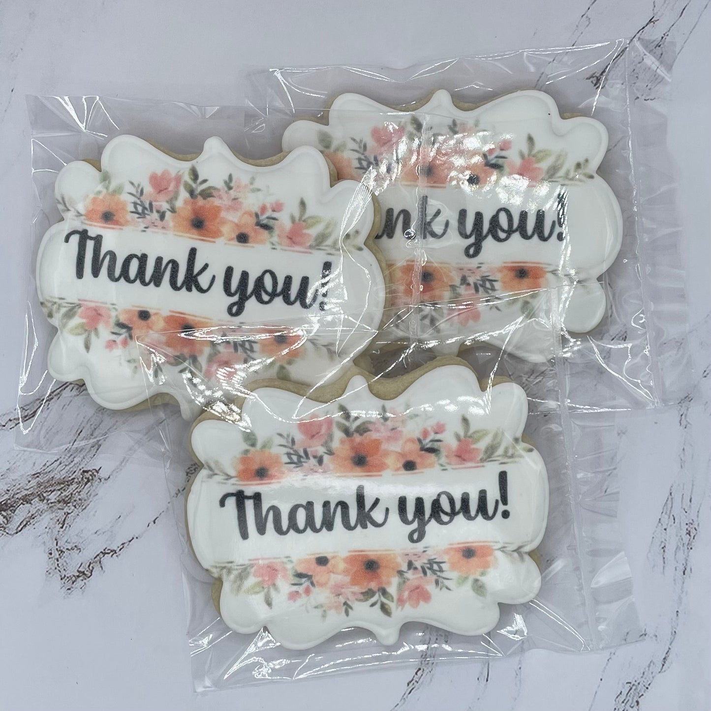 Orange Floral Thank You Plaque Shaped Cookies--12 Count