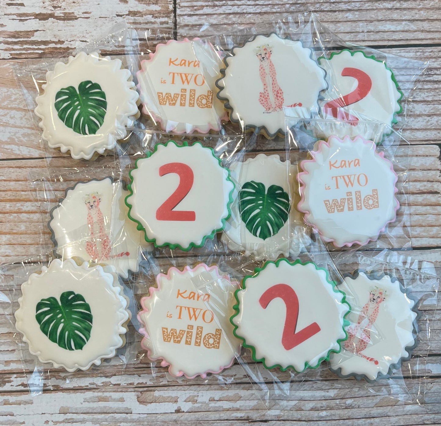 Pink & Girly Two Wild Animal Safari Birthday Cookies Wild Animal Birthday--12 Count
