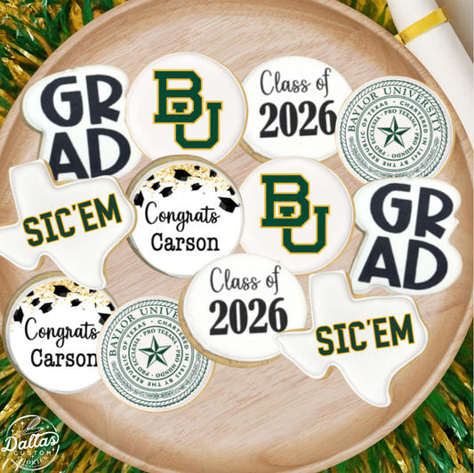 Baylor University Sic 'em Bears BU Direct Printed Pre-Designed Set of Graduation Cookies--12 Count