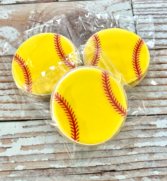 Yellow Softball Sports Themed Cookies--12 Count