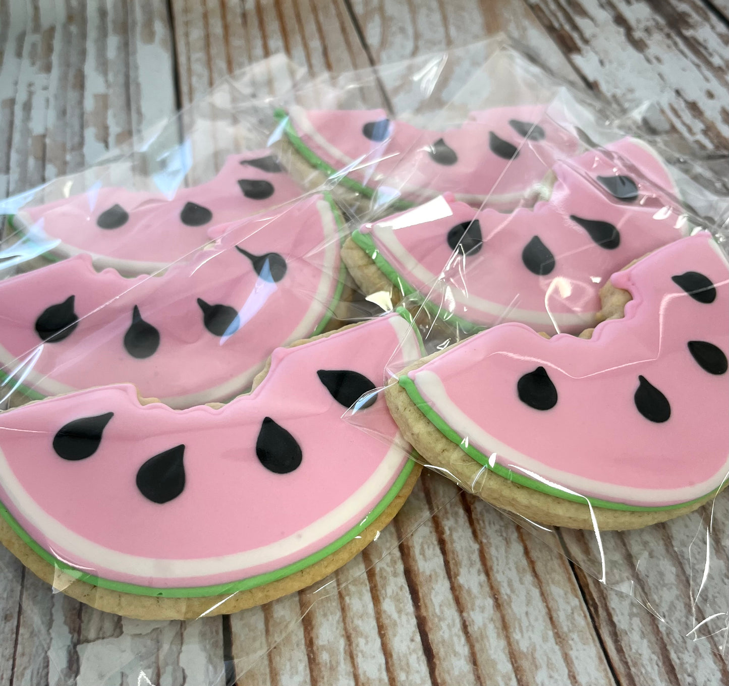 Pink Watermelon Fruit w/black Seeds Themed Birthday Cookies--12 Count