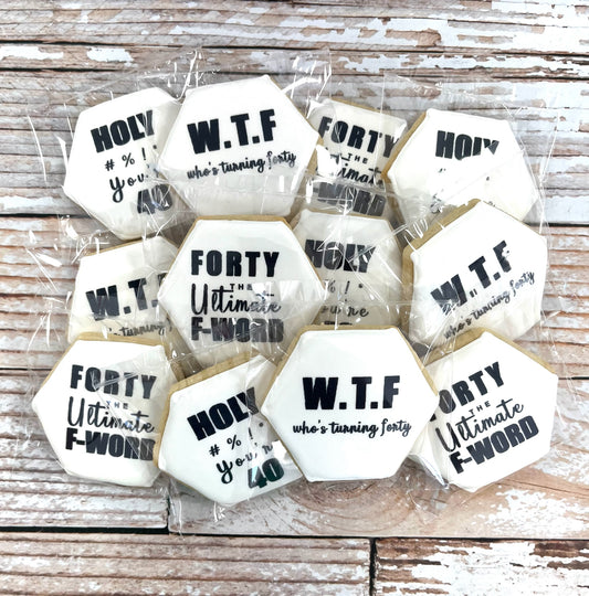 40th Birthday WTF Ultimate F Word Turning Forty Birthday Cookies--12 Count