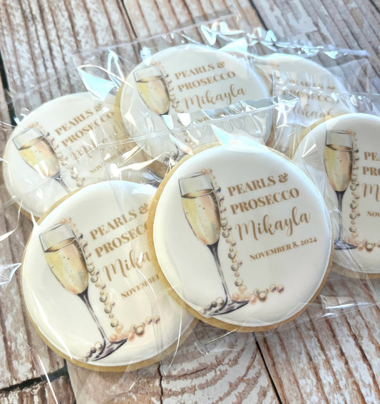 Pearls and Prosecco Bridal Shower Brunch Themed Cookies w/Live Preview--12 Count