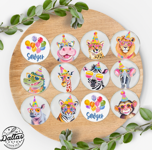 Party Animal Themed Birthday Cookies Decorated Animals Birthday Cookies--12 Count