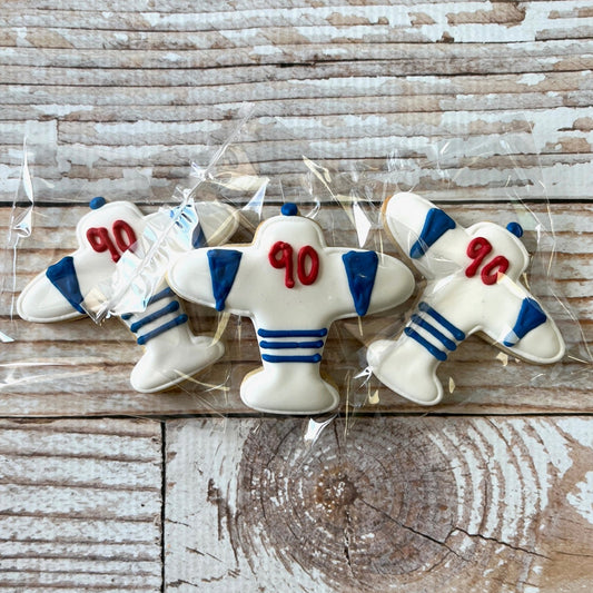 Hand Decorated Airplane Themed Cookies w/your choice of 2 Custom colors + AGE -12 Count