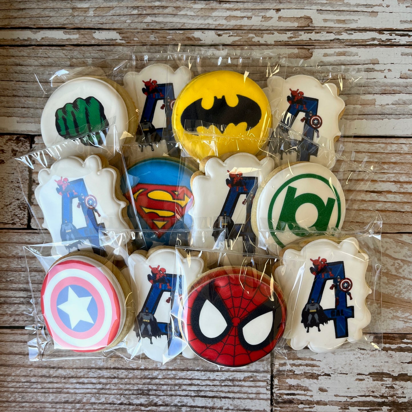 Super Hero Superhero Batman, Spiderman, Hulk, Captain America, Superman, Green Lantern Cookies--12 Count