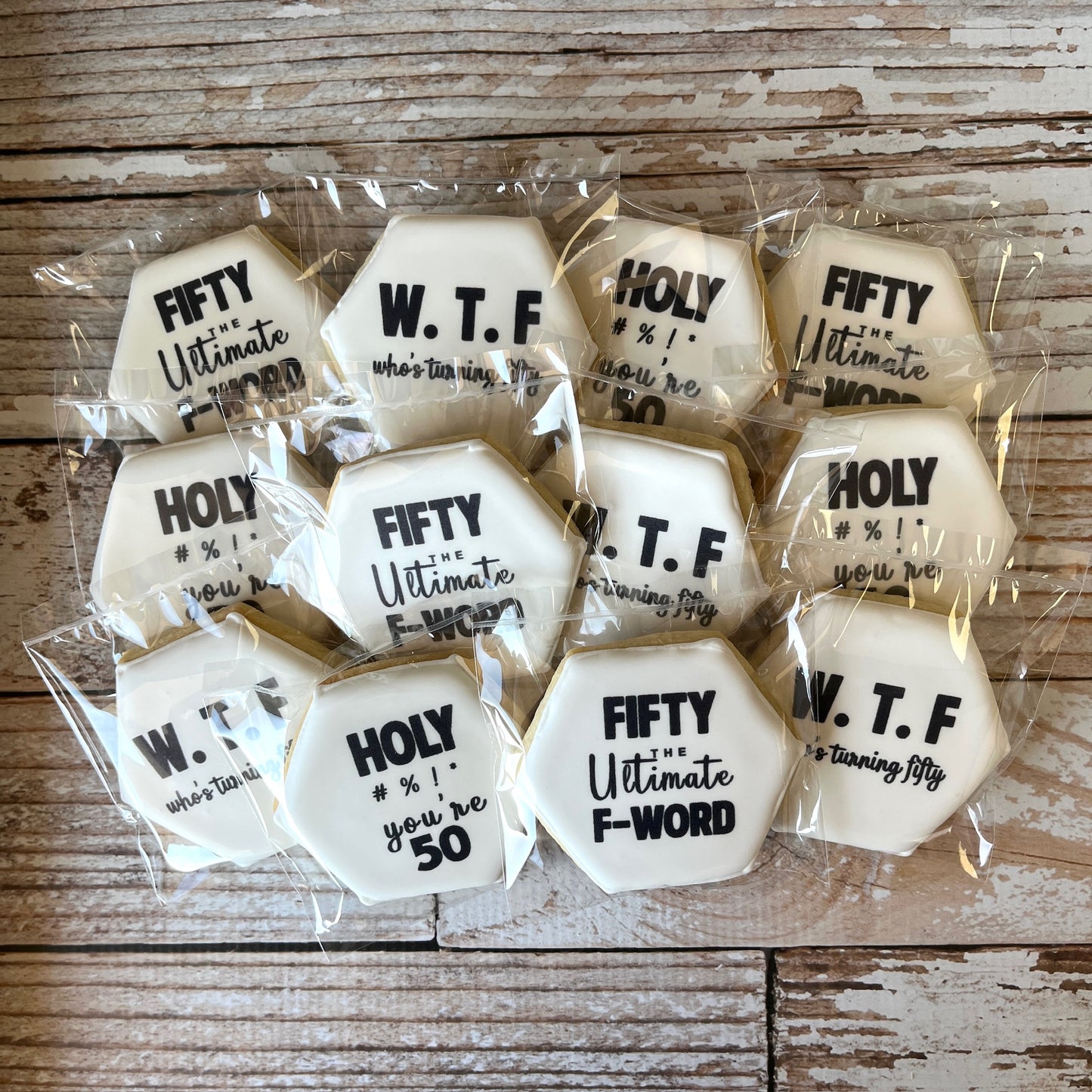 50th Birthday WTF Ultimate F Word Turning Fifty Birthday Cookies--12 Count