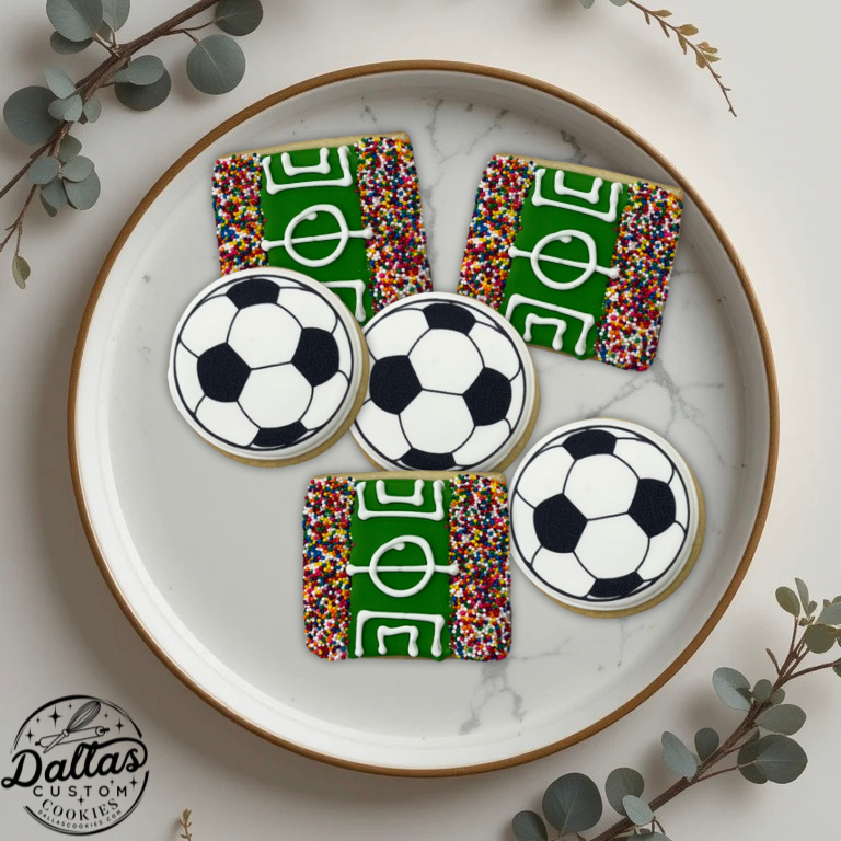 Soccer Field and Soccer Ball Sports Themed Cookies--12 Count