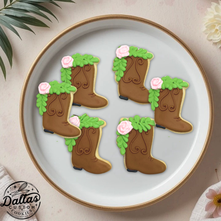 Floral Boot Cowgirl Engagement BridalnCookies WeddingCookies-- 12 Count