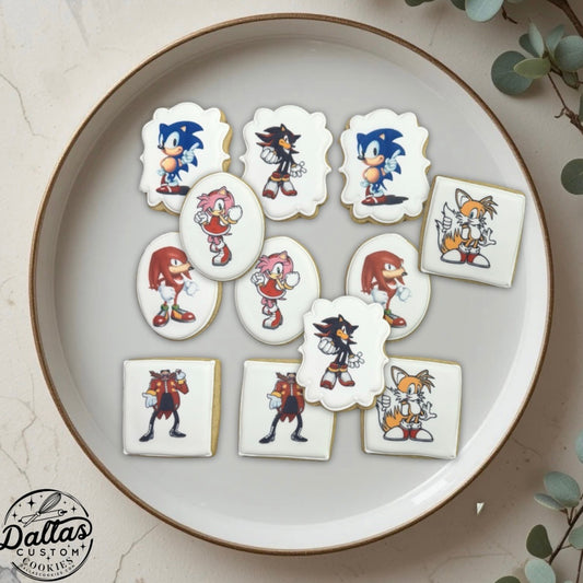 Sonic the Hedgehog Themed Decorated Birthday Cookies Sonic Party Favor Cookies--12 Count