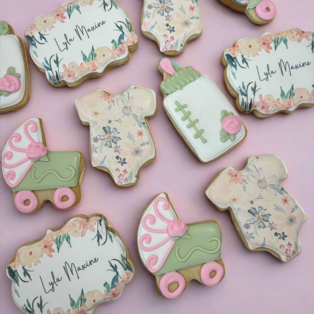 Baby Shower Cookies w/Custom Accent Colors and Name Plaque--12 Count