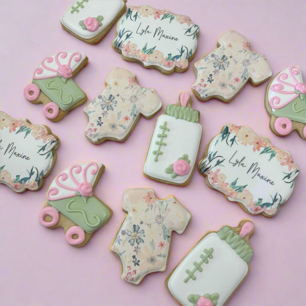 Baby Shower Cookies w/Custom Accent Colors and Name Plaque--12 Count