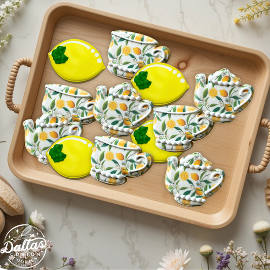 Lemon Lemon Slices Teacups and Tea Pots Bridal or Birthday Themed Summer Fruit Decorated -- 12 count