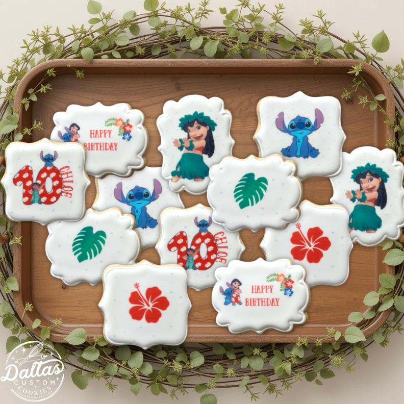 Assorted Shapes w/custom Name & Age Lilo and Stitch Themed Birthday Cookies--12 Count