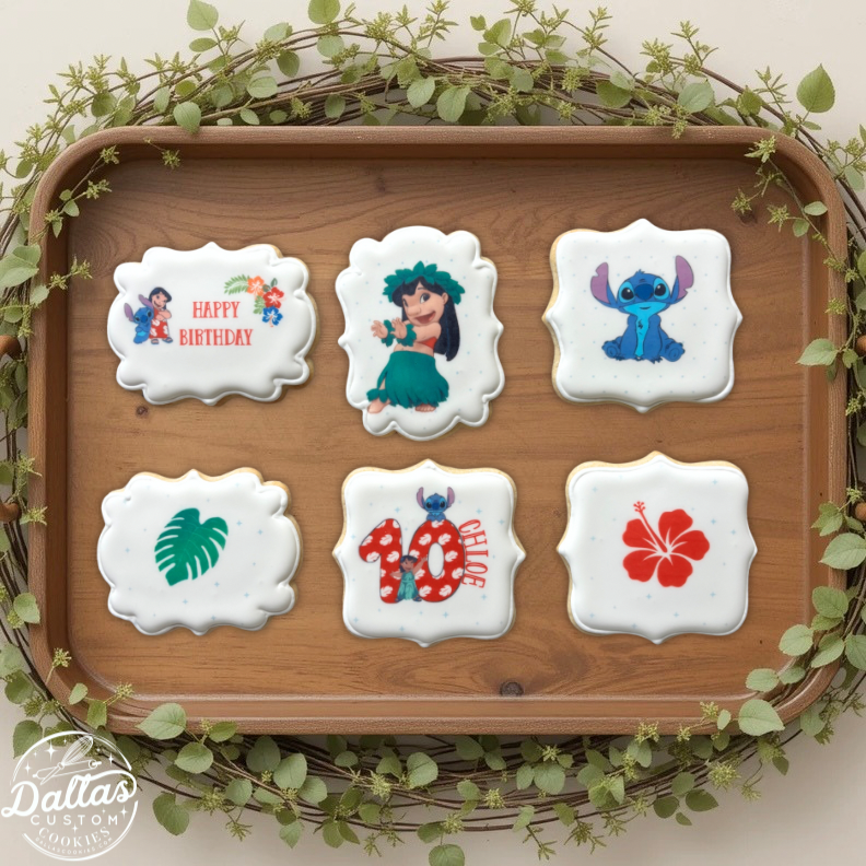 Assorted Shapes w/custom Name & Age Lilo and Stitch Themed Birthday Cookies--12 Count