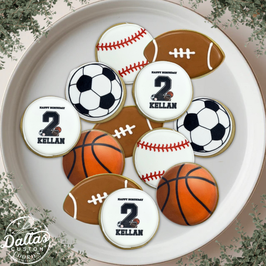 Sports Assortment Soccer Baseball Football Basketball Sports Themed Cookies--12 Count