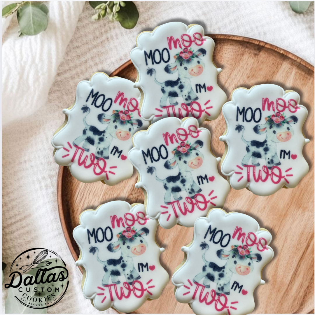 Moo Moo I'm TWO Cow Themed Party Cookies--12 Count