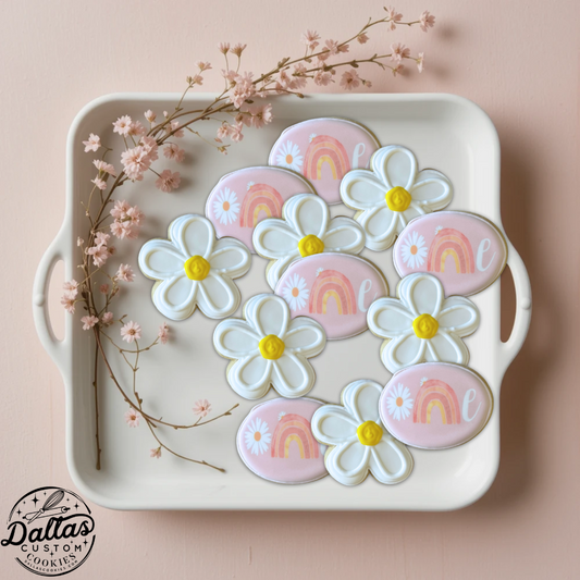 Rainbow & Daisy Flowers First Birthday Cookies--12 Count
