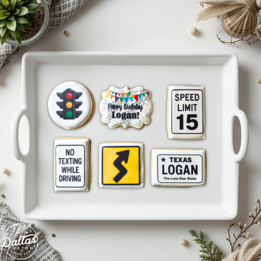 No Texting+ Street Signs + 15th Birthday Learners Permit 16th Birthday New Driver Driving Themed Cookies--12 Count
