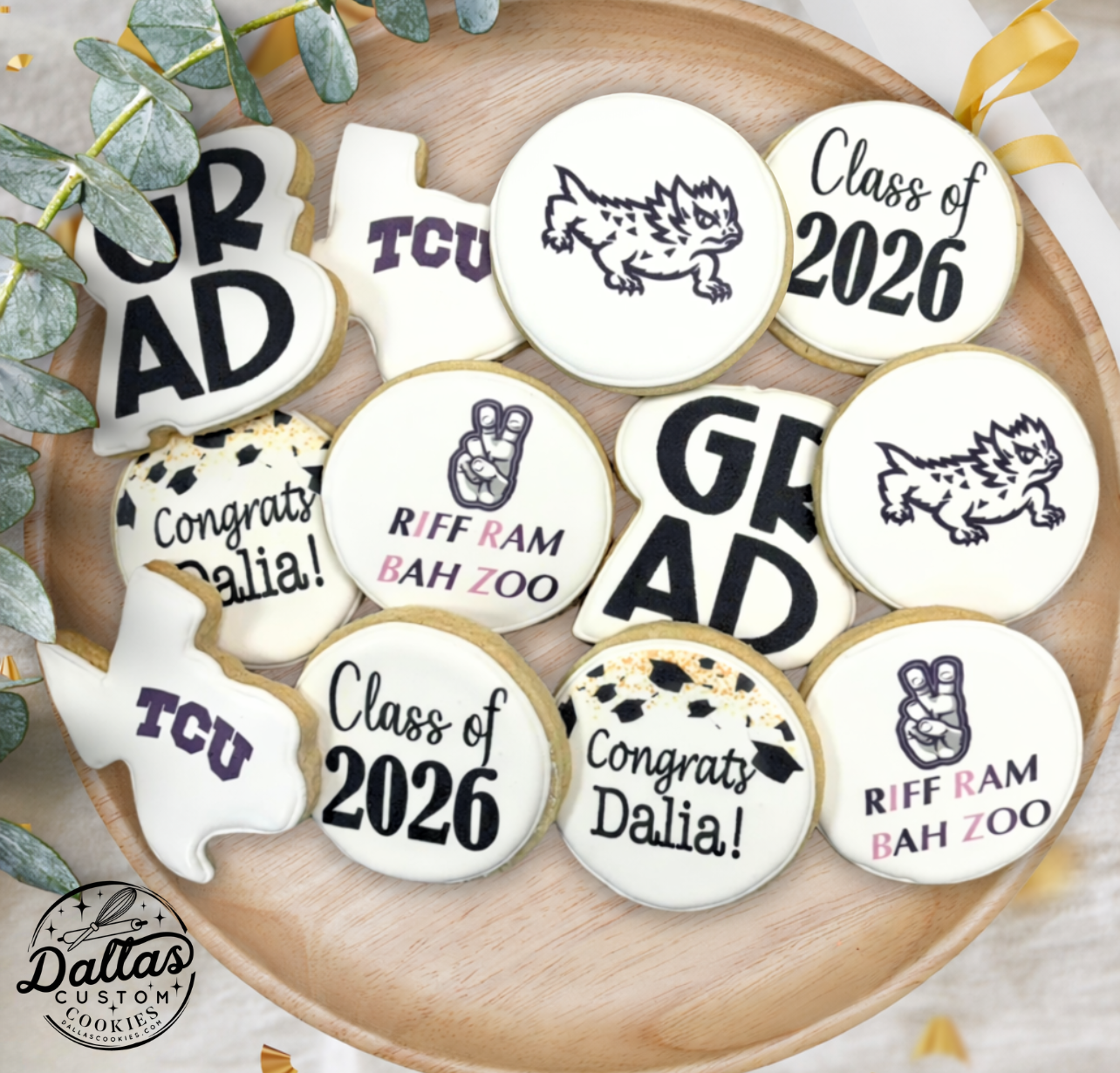 TCU Horned Frogs Direct Printed Pre-Designed Set of Graduation Cookies--12 Count