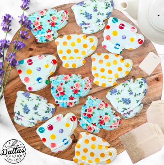 Assorted Patterned Tea Cups for Tea Party Theme Cookies--12 Count
