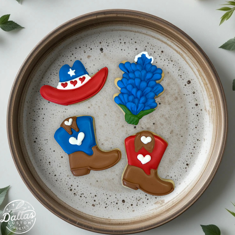 Red White Blue Patriotic Texas Themed Cookies / Boots / Bluebonnet Cookies--12 Count