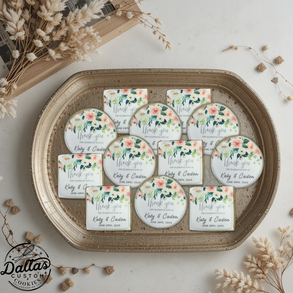 Printed Blush Pink Floral Thank you for Celebrating with Us Wedding Bridal Wedding Party Favor Cookies--12 Count