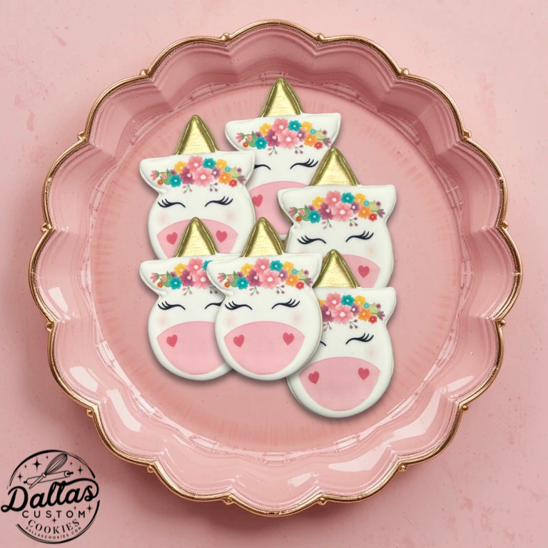 Unicorn Shaped Cookies with Gold & Floral--12 Count