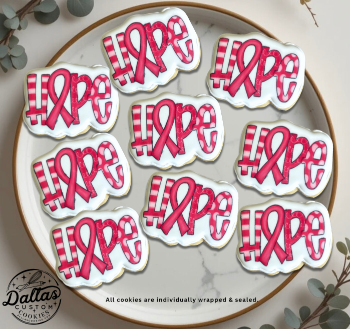 HOPE Breast Cancer Awareness Pink Ribbon Cookies--12 Count