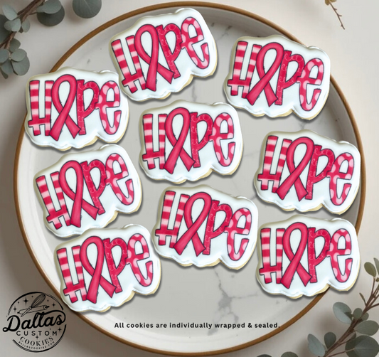 HOPE Breast Cancer Awareness Pink Ribbon Cookies--12 Count
